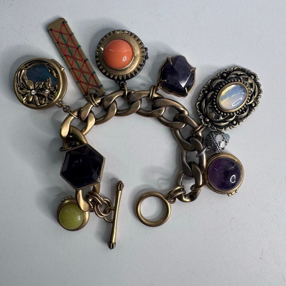 Juicy Couture Y2K Eclectic Goldtone Statement Charm Bracelet Locket Funky Retro